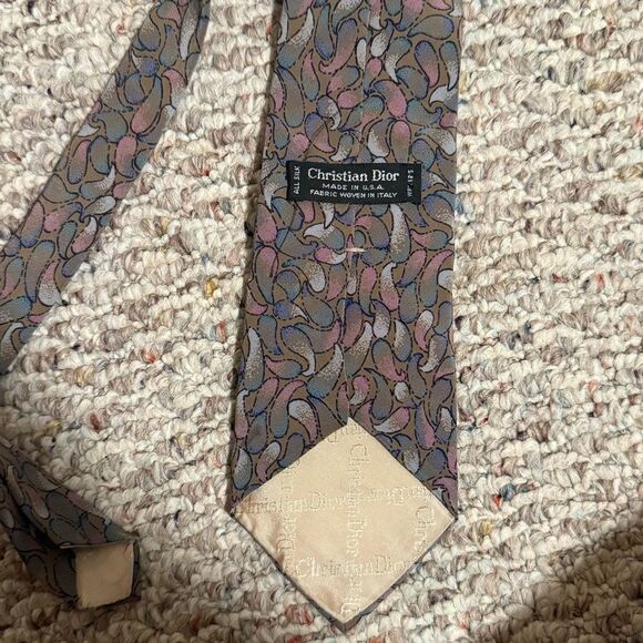 Vintage Christian Dior 100% Silk Men’s Tie Abstract Print - Picture 1 of 4